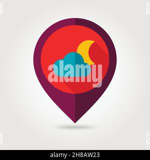 Icône de carte à broches plates Cloud Moon.Pointeur de carte.Marqueurs de carte.Symbole rêves de sommeil.Météorologie.Météo.Illustration vectorielle eps 10 Illustration de Vecteur