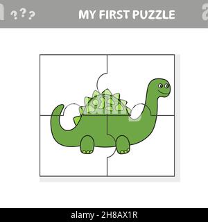 Jeu de puzzle mignon.Illustration vectorielle du jeu de puzzle avec Happy caricature dino pour enfants.Mon premier puzzle Illustration de Vecteur