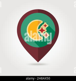 Icône de carte à broches rétro Moon and stars.Pointeur de carte.Marqueurs de carte.Symbole rêves de sommeil.Météorologie.Météo.Illustration vectorielle eps 10 Illustration de Vecteur