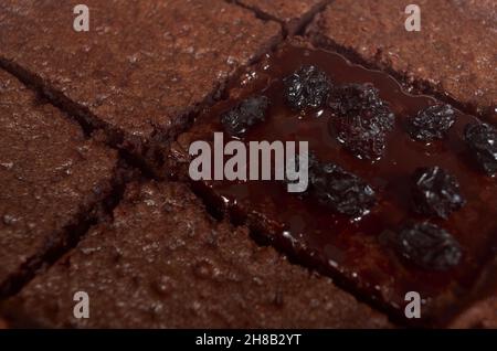 Brownies fraîchement cuites avec raisins secs sur papier ciré Banque D'Images