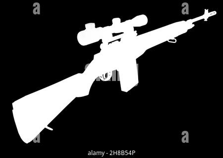 Silhouette blanche de fusil de sniper à base de M14 sur fond noir Banque D'Images