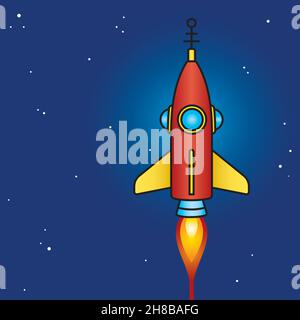 Conception de fusées de science-fiction rétro dans l'espace.Illustrations vectorielles de style vintage et cool d'un vaisseau spatial classique du milieu du siècle.Éclatez, bébé ! Illustration de Vecteur