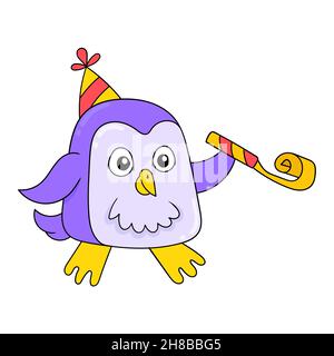 mignon animal pingouin a une fête heureuse, illustration vectorielle art doodle icône image kawaii. Illustration de Vecteur