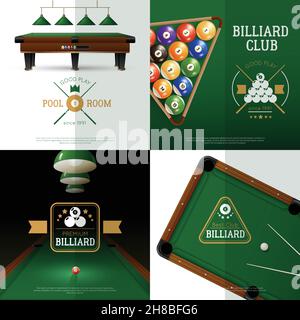 Des icônes de concept réalistes de billard avec club et salle de billard symboles illustration vectorielle isolée Illustration de Vecteur