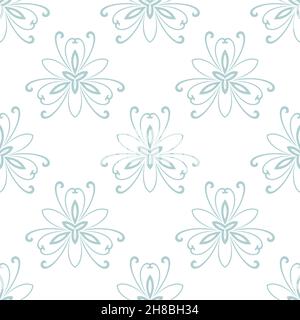 Décoration florale.Arrière-plan abstrait classique sans couture avec fleurs.Motif bleu clair avec éléments floraux répétés.Décoration pour tissu, papier peint et emballage Banque D'Images