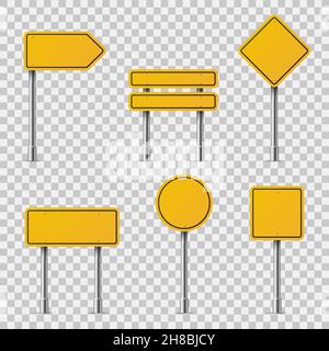 Panneaux de signalisation jaunes.Route à circulation vide avertissement attention attention STOP forme de sécurité danger tableaux de bord guide de rue Illustration de Vecteur