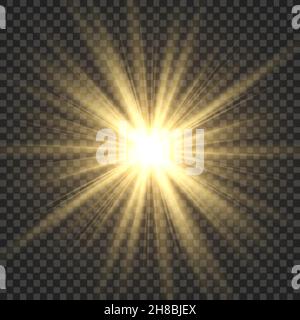 Rayons de soleil réalistes.Lumière jaune rayon lueur abstrait éclat lumière effet Starburst sbeam soleil lueur image isolée Illustration de Vecteur