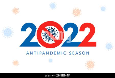 2022 concept de la saison antipandémique.Contexte médical de la nouvelle année avec des chiffres et un signe antiviral covid-19.Illustration vectorielle pour bannière, couverture, carte Illustration de Vecteur