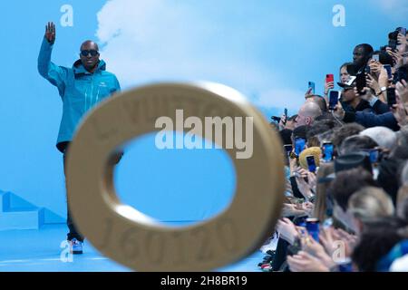 Photo du dossier datée du 16 janvier 2020 du designer Virgile Abloh participant au salon Louis Vuitton pour hommes automne/hiver 2020-2021 dans le cadre de la semaine de la mode à Paris, France.Le designer de mode Virgil Abloh, directeur artistique de la collection de vêtements pour hommes de Louis Vuitton, est décédé dimanche à l’âge de 41 ans du cancer, a annoncé le propriétaire français de la maison de mode et de luxe LVMH.Photo d'Aurore Marechal/ABACAPRESS.COM Banque D'Images