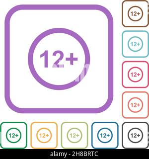 Autorisé au-dessus de 12 ans seulement icônes simples en couleur cadres carrés arrondis sur fond blanc Illustration de Vecteur