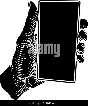 Hand Holding Mobile Phone style Vintage Illustration de Vecteur