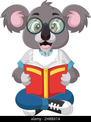 Caricature intelligente koala lecture d'un livre Illustration de Vecteur