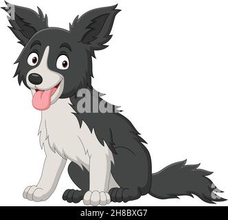 Dessin animé chien noir et blanc drôle sur fond blanc Illustration de Vecteur