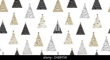 Élégants arbres de Noël sans couture, dessinés à la main, luxe, géomtric, idéal pour les invitations,cartes, dessins, décoration - conception vectorielle Illustration de Vecteur