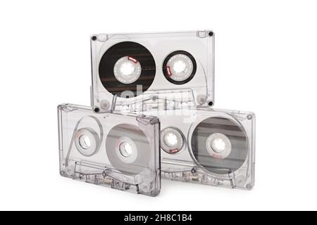 Série de cassettes audio isolé sur fond blanc Banque D'Images