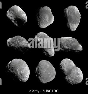 Comète astéroïde sur fond noir.L'astéroïde en pierre foncée dans l'espace.rendu 3d Banque D'Images