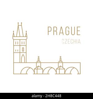 Le monument de Prague est le pont Charles de style linéaire. Illustration de Vecteur