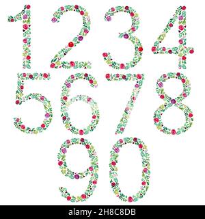 Aquarelle florale nombre saison printemps 2022.Dessinez à la main des fleurs dans la silhouette des nombres.Nouvelle saison de printemps 2022.Conception de cadres photo, étiquettes, couvertures, Banque D'Images