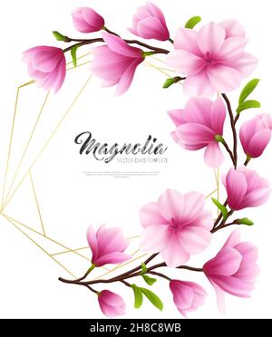 Illustration colorée et réaliste de fleurs de magnolia avec une composition dorée et rose illustration vectorielle élégante et esthétique Illustration de Vecteur