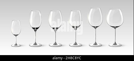 Collection de verres à vin vides de différentes tailles dans un style réaliste illustration vectorielle isolée sur fond gris Illustration de Vecteur