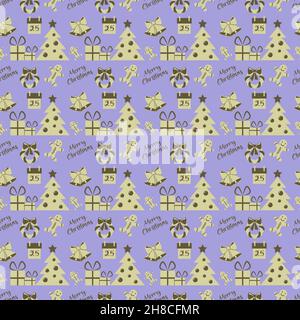 Motif sans couture orné d'un motif de Noël festif sur fond bleu Illustration de Vecteur