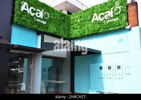 Boutique façade d'Assai, Marilia, Sao Paulo, Brésil.30 août 2021.La vitrine d'Assai avec le nom assai concept Banque D'Images