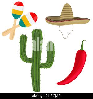 Articles nationaux mexicains sur fond blanc Illustration de Vecteur