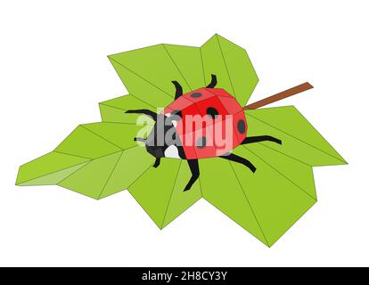 Coccinelle sur la feuille, insecte poly bas, rendu 3d Banque D'Images