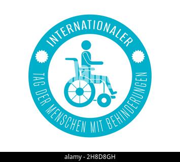 Autocollant de la journée mondiale des personnes handicapées langue allemande.Journée internationale des personnes handicapées Néerlandais.Handicapés, handicapés, défectueux, malforme Illustration de Vecteur