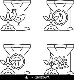 Ensemble d'icônes linéaires d'engrais de sous-produits Illustration de Vecteur