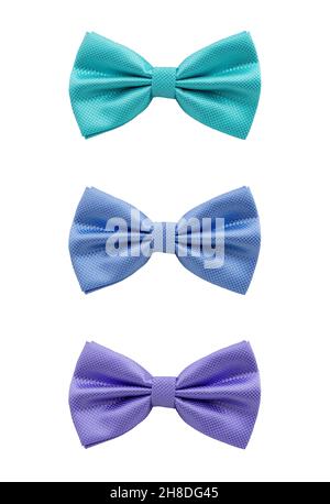 Trois noeuds en soie isolés sur fond blanc. Accessoires pour hommes pour la cérémonie de mariage Banque D'Images