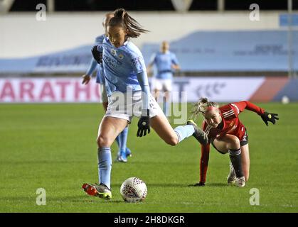 Photo du dossier datée du 12-02-2021 de Caroline Weir de Manchester City, qui a été nominée pour le prix Puskas 2021 de la FIFA pour son but contre Manchester United - la deuxième année consécutive, elle est en lice pour le prix.Date de publication : lundi 29 novembre 2021. Banque D'Images