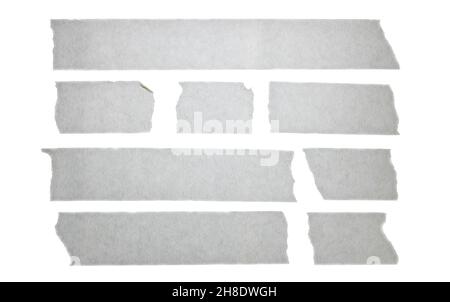 Collection de ruban adhésif gris argenté.Collection de différentes bandes de ruban.Ruban adhésif isolé sur fond blanc. Banque D'Images