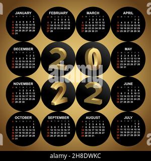 Calendrier de bureau pour 2022, année du Tigre Illustration de Vecteur