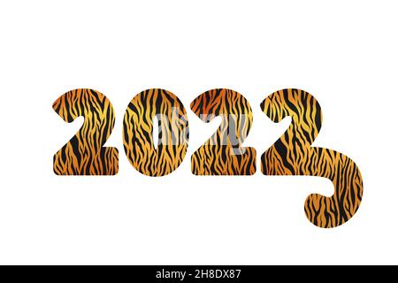 Lettrage brillant de la nouvelle année 2022 avec motif peau de tigre isolé sur blanc Illustration de Vecteur