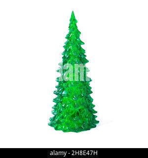Arbre de Noël en verre, isolé sur fond blanc, vue de face, avec espace vide Banque D'Images