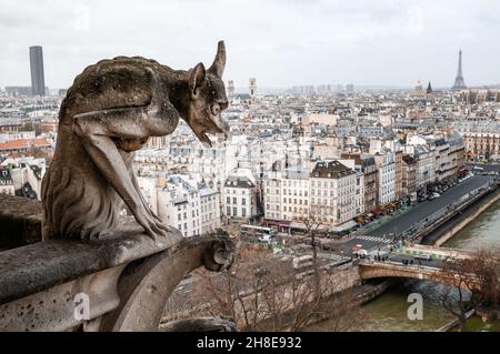 Chimère de notre-Dame de Paris (avant le feu en 2019), France Banque D'Images