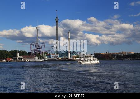 STOCKHOLM, SUÈDE - 27 JUIN 2016 : vue générale d'un parc d'attractions Grona Lund sur l'île de Djurgorden. Banque D'Images