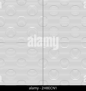 Ensemble de motifs sans couture avec cercles et rayures.Arrière-plans vectoriels noir et blanc avec effet tridimensionnel. Illustration de Vecteur
