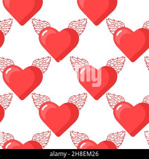 Motif Saint-Valentin sans coutures.Amour, romance lignes plates icônes - coeurs, fleur, carte de Saint-Valentin. Imprimé rose répétable Illustration de Vecteur