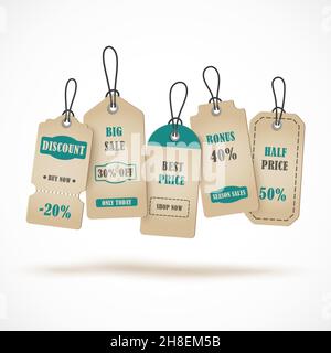 Autocollants vectoriels, étiquette de prix, bannière, étiquette.Modèle de scénario de vente de coupons, d'offres et de promotions.Prix de vente, vente au détail, commerce, entreprise Illustration de Vecteur