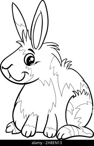 Dessin animé noir et blanc illustration de drôle miniature lapin bande dessinée animal caractère coloriage page livre Illustration de Vecteur