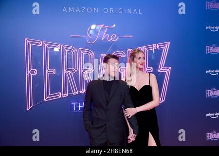 Madrid.Espagne.20211129, Chiara Ferragni, Fedez (Federico Leonardo Lucia) participe à la première originale de «The Ferragnez» Amazon au Yelmo Luxury Palafox le 29 novembre 2021 à Madrid, Espagne Banque D'Images