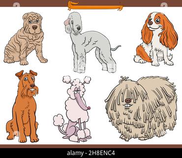 Illustration de dessin animé de chiens de race drôle ensemble de personnages de bande dessinée Illustration de Vecteur