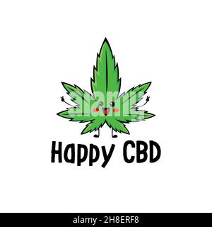Mignon drôle heureux CBD.Cannabiis marijuana feuille personnage dessin animé Illustration de Vecteur