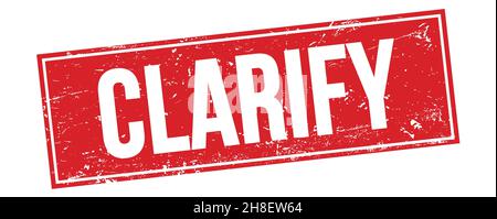 CLARIFIEZ le texte sur l'affiche rouge du timbre rectangulaire grungy. Banque D'Images