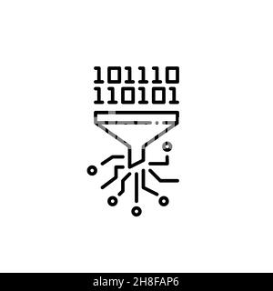 Le Big Data passe par un filtre.Processus d'analyse de l'information.Pixel Perfect, icône de contour modifiable Illustration de Vecteur