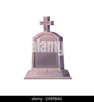 Pierre tombale de granit avec croix sur la pierre tombale de haut isolée.Pierre de tête de vecteur, marqueur mystique, pierre de tête de granit d'Halloween.Monument RIP a Illustration de Vecteur