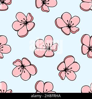 Motif fleuri sans couture dans des tons pastel.Croquis vectoriel de fleurs de jasmin ou de magnolia.Idéal pour le tissu, le papier peint, le papier d'emballage, la conception de surface, l'invitation de mariage. Illustration de Vecteur