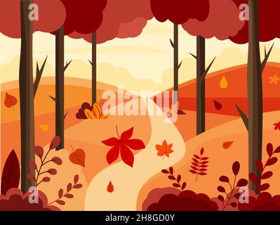 Paysage d'automne dans la forêt.Illustration vectorielle dans un style plat EPS 10 Illustration de Vecteur